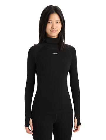 Base Layers Icebreaker MerinoFine™ Long Sleeve Roll Neck Damskie Czarne | PL 1051TCEV